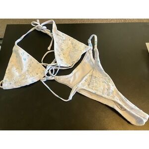 Gorglitter Lace Bikini White With Blue Floral Print Medium C1144